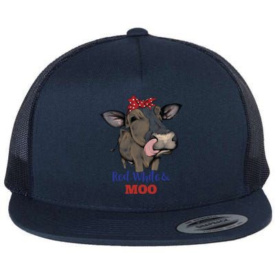 Funny Red White And Moo Cow Usa Flag 4th July Patriotic Gift Flat Bill Trucker Hat