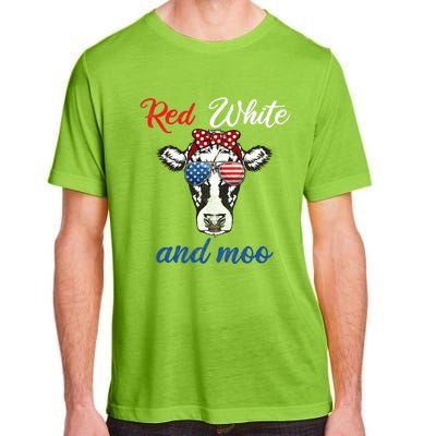 Funny Red White And Moo 4th Of July Usa Patriotic Cow Gift Adult ChromaSoft Performance T-Shirt