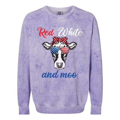 Funny Red White And Moo 4th Of July Usa Patriotic Cow Gift Colorblast Crewneck Sweatshirt