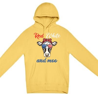 Funny Red White And Moo 4th Of July Usa Patriotic Cow Gift Premium Pullover Hoodie