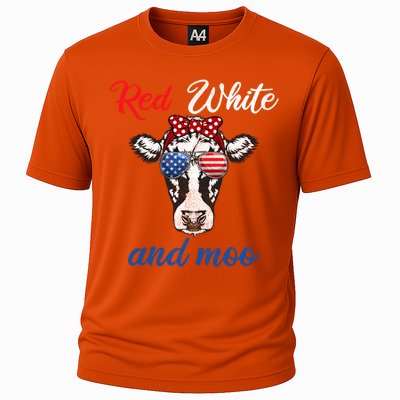 Funny Red White And Moo 4th Of July Usa Patriotic Cow Gift Cooling Performance Crew T-Shirt