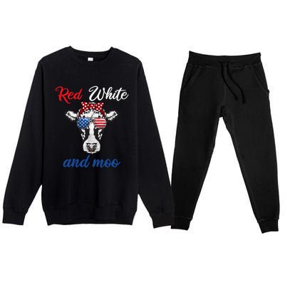 Funny Red White And Moo 4th Of July Usa Patriotic Cow Gift Premium Crewneck Sweatsuit Set