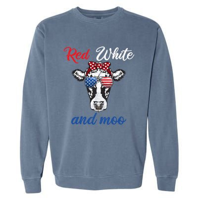 Funny Red White And Moo 4th Of July Usa Patriotic Cow Gift Garment-Dyed Sweatshirt