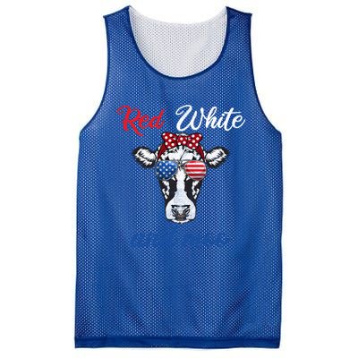 Funny Red White And Moo 4th Of July Usa Patriotic Cow Gift Mesh Reversible Basketball Jersey Tank