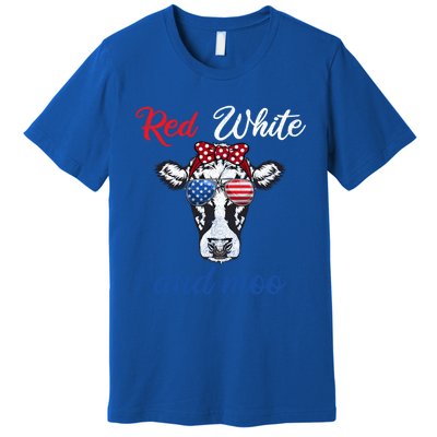 Funny Red White And Moo 4th Of July Usa Patriotic Cow Gift Premium T-Shirt