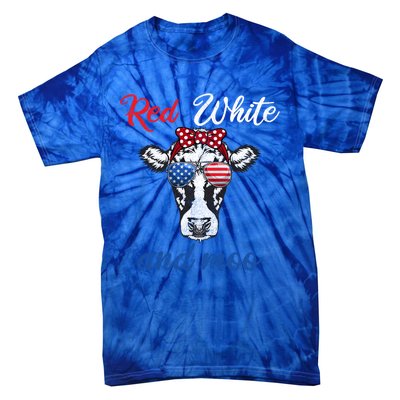 Funny Red White And Moo 4th Of July Usa Patriotic Cow Gift Tie-Dye T-Shirt