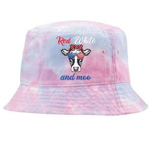 Funny Red White And Moo 4th Of July Usa Patriotic Cow Gift Tie-Dyed Bucket Hat