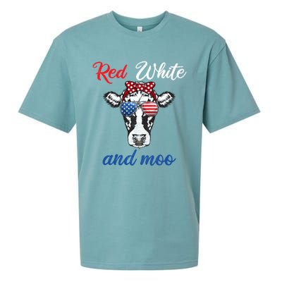 Funny Red White And Moo 4th Of July Usa Patriotic Cow Gift Sueded Cloud Jersey T-Shirt