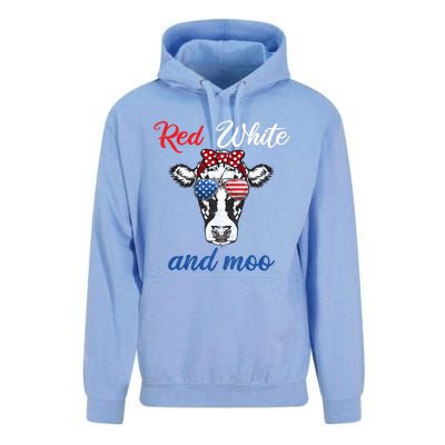 Funny Red White And Moo 4th Of July Usa Patriotic Cow Gift Unisex Surf Hoodie