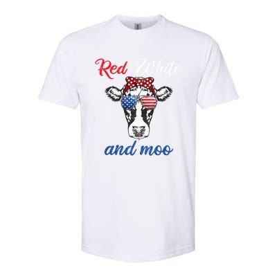 Funny Red White And Moo 4th Of July Usa Patriotic Cow Gift Softstyle CVC T-Shirt