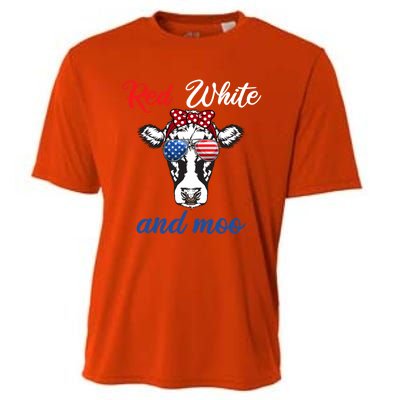 Funny Red White And Moo 4th Of July Usa Patriotic Cow Gift Cooling Performance Crew T-Shirt