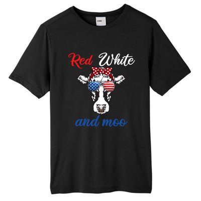 Funny Red White And Moo 4th Of July Usa Patriotic Cow Gift Tall Fusion ChromaSoft Performance T-Shirt