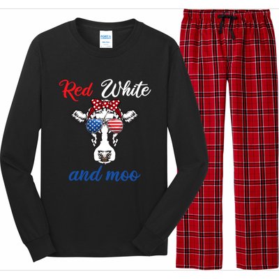 Funny Red White And Moo 4th Of July Usa Patriotic Cow Gift Long Sleeve Pajama Set