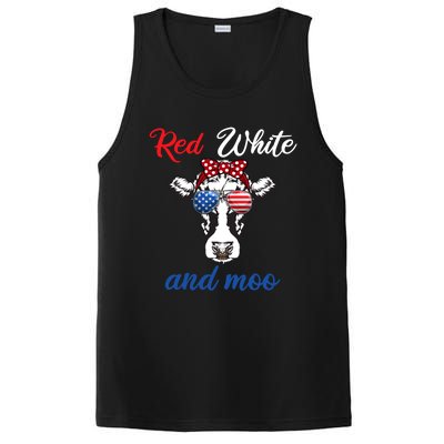 Funny Red White And Moo 4th Of July Usa Patriotic Cow Gift PosiCharge Competitor Tank