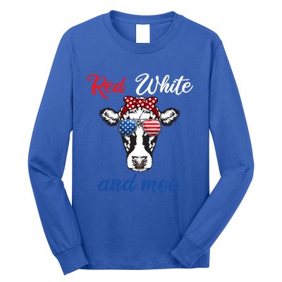 Funny Red White And Moo 4th Of July Usa Patriotic Cow Gift Long Sleeve Shirt