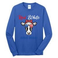 Funny Red White And Moo 4th Of July Usa Patriotic Cow Gift Tall Long Sleeve T-Shirt