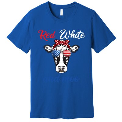 Funny Red White And Moo 4th Of July Usa Patriotic Cow Gift Premium T-Shirt