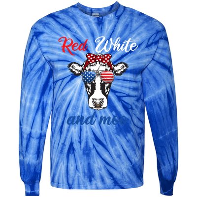 Funny Red White And Moo 4th Of July Usa Patriotic Cow Gift Tie-Dye Long Sleeve Shirt