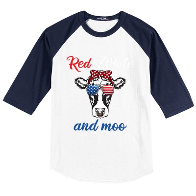 Funny Red White And Moo 4th Of July Usa Patriotic Cow Gift Baseball Sleeve Shirt