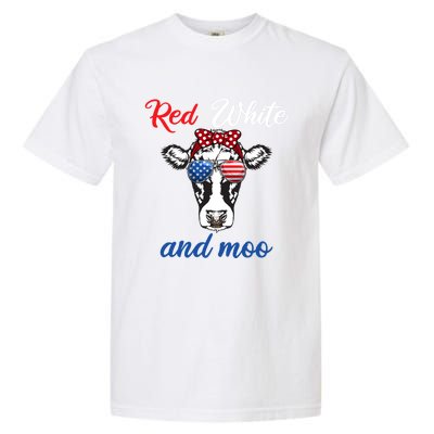 Funny Red White And Moo 4th Of July Usa Patriotic Cow Gift Garment-Dyed Heavyweight T-Shirt