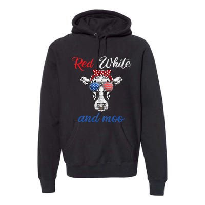 Funny Red White & Moo 4th Of July USA Patriotic Cow Premium Hoodie