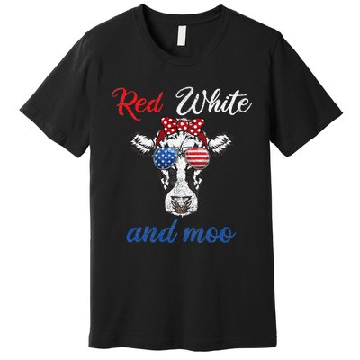 Funny Red White & Moo 4th Of July USA Patriotic Cow Premium T-Shirt