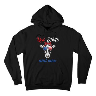 Funny Red White & Moo 4th Of July USA Patriotic Cow Tall Hoodie