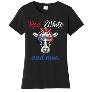 Funny Red White & Moo 4th Of July USA Patriotic Cow Women's T-Shirt