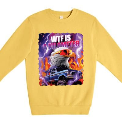 Funny Retro Wtf What Fck Is A Kilometer Vintage Style Premium Crewneck Sweatshirt