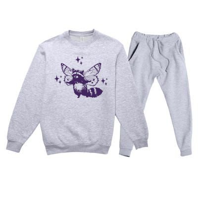 Flying Raccoon With Butterfly Wings Vintage Premium Crewneck Sweatsuit Set