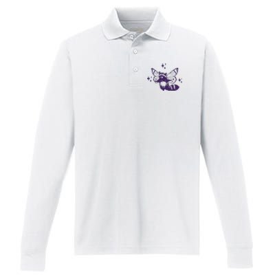 Flying Raccoon With Butterfly Wings Vintage Performance Long Sleeve Polo