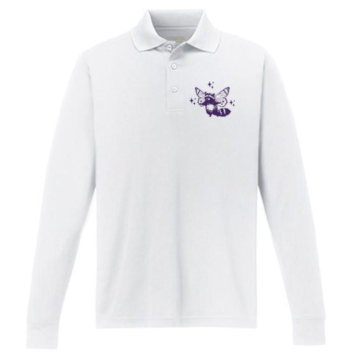 Flying Raccoon With Butterfly Wings Vintage Performance Long Sleeve Polo