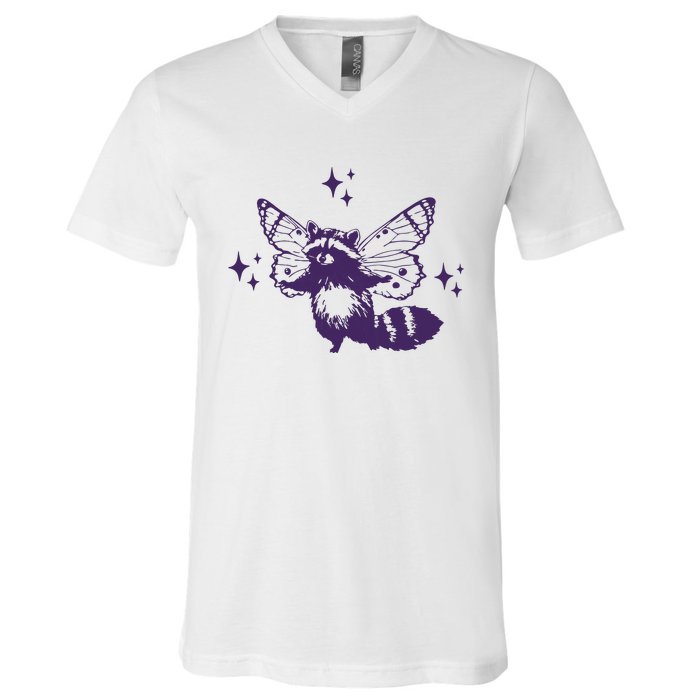 Flying Raccoon With Butterfly Wings Vintage V-Neck T-Shirt