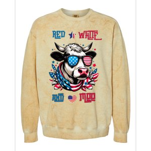 Funny Red White And Moo Patriotic Cow Usa Flag For 4th Of July Colorblast Crewneck Sweatshirt