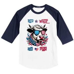 Funny Red White And Moo Patriotic Cow Usa Flag For 4th Of July Baseball Sleeve Shirt