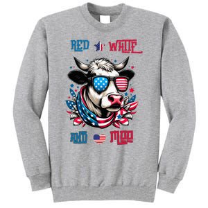 Funny Red White And Moo Patriotic Cow Usa Flag For 4th Of July Tall Sweatshirt