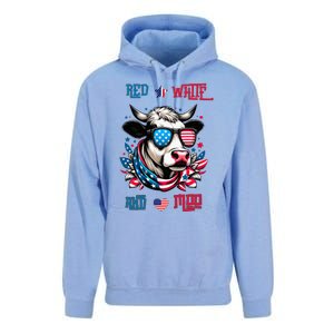 Funny Red White And Moo Patriotic Cow Usa Flag For 4th Of July Unisex Surf Hoodie