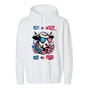 Funny Red White And Moo Patriotic Cow Usa Flag For 4th Of July Garment-Dyed Fleece Hoodie