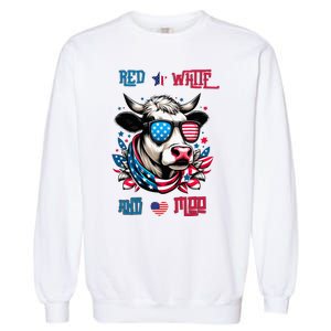 Funny Red White And Moo Patriotic Cow Usa Flag For 4th Of July Garment-Dyed Sweatshirt