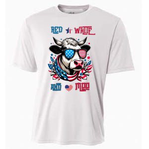 Funny Red White And Moo Patriotic Cow Usa Flag For 4th Of July Cooling Performance Crew T-Shirt