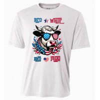 Funny Red White And Moo Patriotic Cow Usa Flag For 4th Of July Cooling Performance Crew T-Shirt