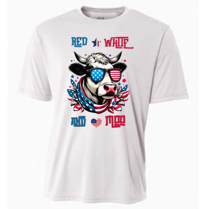 Funny Red White And Moo Patriotic Cow Usa Flag For 4th Of July Cooling Performance Crew T-Shirt