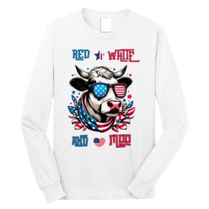 Funny Red White And Moo Patriotic Cow Usa Flag For 4th Of July Long Sleeve Shirt