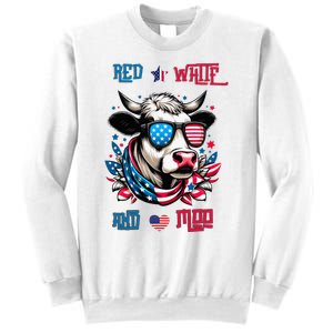 Funny Red White And Moo Patriotic Cow Usa Flag For 4th Of July Sweatshirt