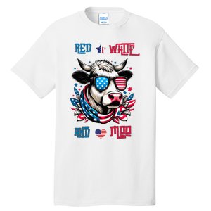 Funny Red White And Moo Patriotic Cow Usa Flag For 4th Of July Tall T-Shirt