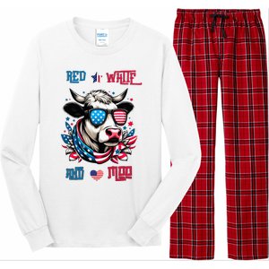 Funny Red White And Moo Patriotic Cow Usa Flag For 4th Of July Long Sleeve Pajama Set