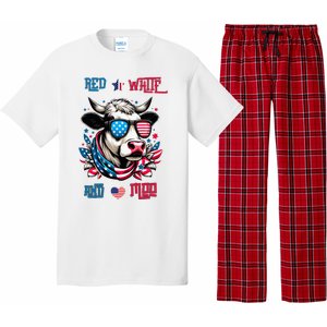 Funny Red White And Moo Patriotic Cow Usa Flag For 4th Of July Pajama Set