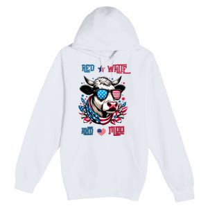 Funny Red White And Moo Patriotic Cow Usa Flag For 4th Of July Premium Pullover Hoodie