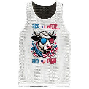 Funny Red White And Moo Patriotic Cow Usa Flag For 4th Of July Mesh Reversible Basketball Jersey Tank