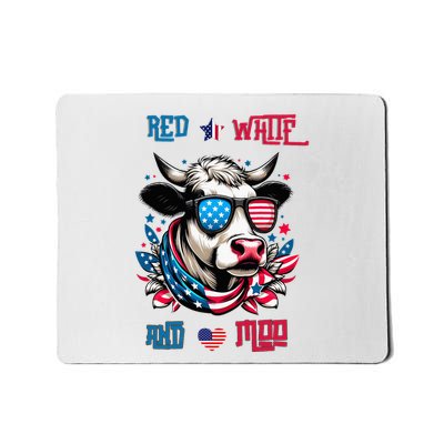Funny Red White And Moo Patriotic Cow Usa Flag For 4th Of July Mousepad